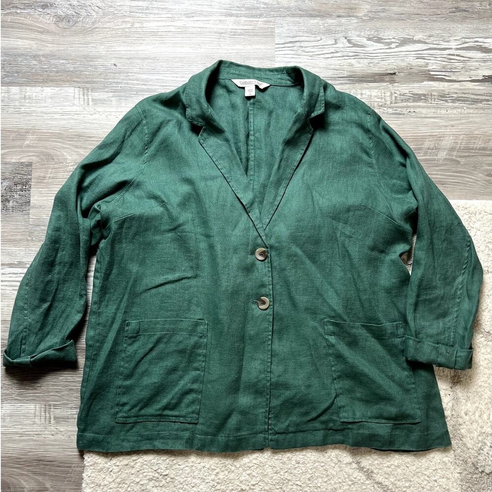 Coldwater Creek Green Linen Relaxed Blazer-Style Coastal Grandmother Jacket XL